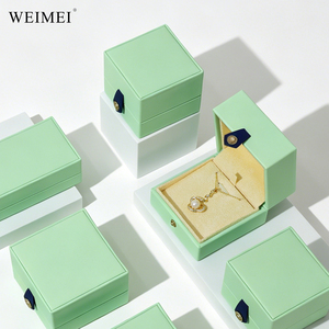 WEIMEI Custom Logo Luxury Sage Green PU Leather Square Jewelry Box with Black Tab Gold Stud Ring Necklace Packaging jewelry box - Product Image 1