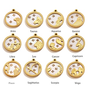 Ciondolo Rotondo con 12 Segni Zodiacali in Conchiglia di Perla Bianca, Acciaio Inossidabile Placcato 18K con Diamanti, Accessorio per Creazione di Collane e Bracciali Fai-da-Te - Product Image 5