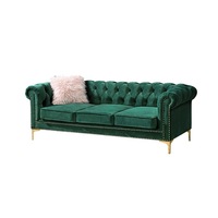 Petit appartement de luxe américain Canapé en velours vert foncé pour trois personnes Combinaison moderne simple de fermeture à glissière Tissu éponge carré pour