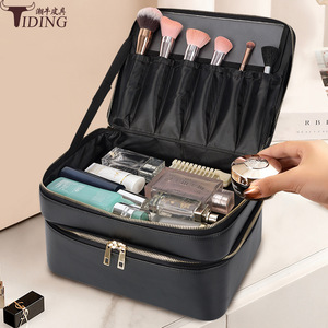 Tiding Professional Makeup Bag Genuine Leather Portable Cosmetic <b>Case</b> Black P8872NH - Product Image 2