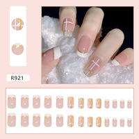 Haute qualité prix de gros enveloppes ongles rose Plaid Design faux ongles avec colle français cercueil Glam décoration ongles réutilisables