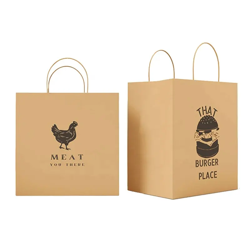 Bolsas biodegradables de embalaje superior, bolsas de papel Kraft con logotipo personalizado, ecológico, color marrón, para comida rápida, venta al por mayor