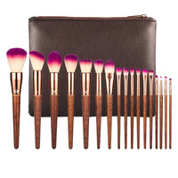 Ensemble professionnel de 17 pinceaux de maquillage pour le visage et les yeux, manche en bois de qualité supérieure, poils synthétiques et naturels, kit cosmétique multifonctionnel pour poudre