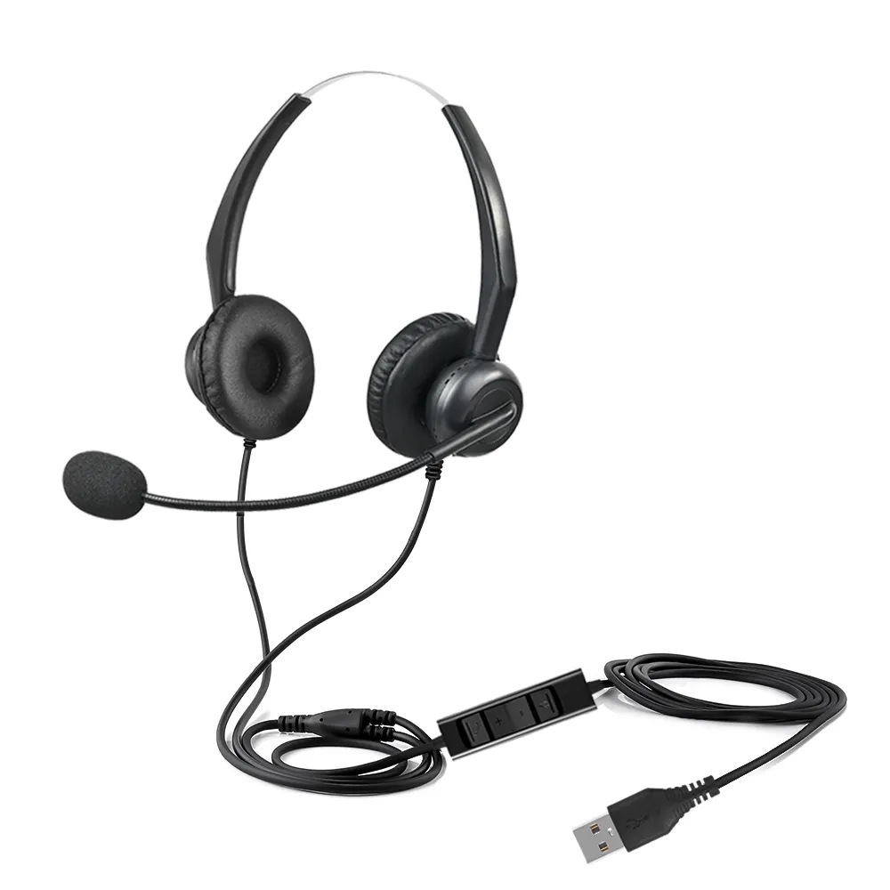 Beien Office Call Center Headset Binaural USB Headphone With Noise-Cancelling Microphone And Volume Control For Business Center