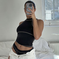 Top court à col rond pour femme, Sexy, noir, Corset, court, y2k, Streetwear, slim, Crop Top à la mode