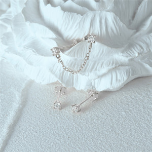 Juego de Aretes Minimalistas de Plata de Ley 925 con Circonitas CANNER, Juego de Aretes de Cadena con Borlas Chapados en Oro de 18k - Product Image 3