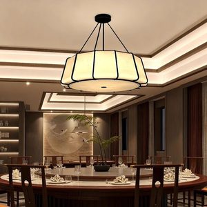 Lampe suspendue de style chinois, ronde, E27 LED, en tissu noir, éclairage Zen pour salle de thé, pour salle de bain - Product Image 5
