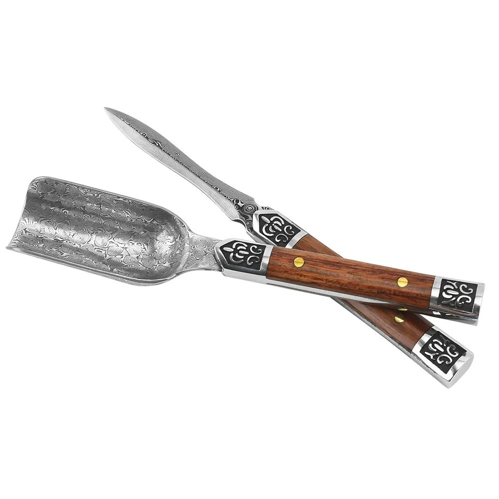 Luxe Damascus Gift Thee Rechte Mes 3 Stuks Set Thee Zwaard Clip Lange Handvat Thee Lepel Roestvrij Staal