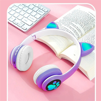Flash Light Cat Ears Auriculares inalámbricos con control de micrófono Led Kid Girl Stereo Cute Music Helmet Phone Headset Auricular
