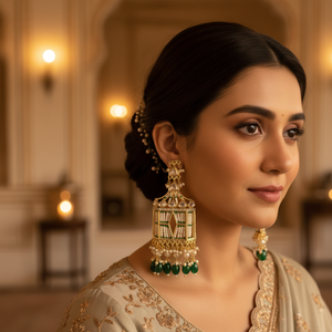 Pendientes colgantes de perlas y piedra Kundan chapados en oro, joyería elegante de perlas - Product Image 3