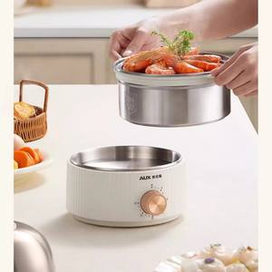 หม้อต้มไข่สแตนเลส AUX หม้อนึ่งอาหารไฟฟ้า 2 ชั้น พร้อมตัวตั้งเวลาสำหรับไข่ต้มและบะหมี่นึ่ง - Product Image 2