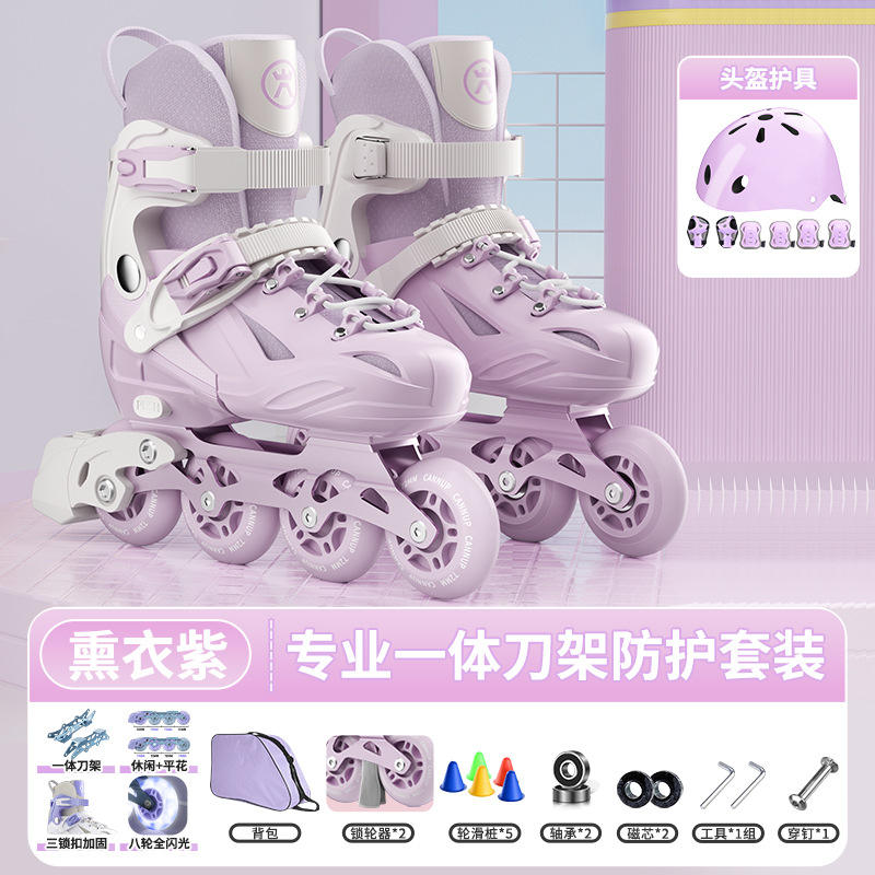 Purple shoes [Comes with helmet, protective gear, and backpack]