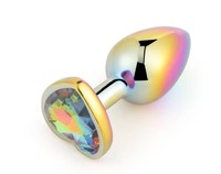Bijoux coeur taille petit arc-en-ciel coloré en acier inoxydable alliage d'aluminium plug anal en métal jouets anaux godemichet anal en forme de coeur