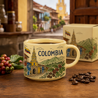Tasses en céramique Souvenir de Colombie avec motif drapeau et monuments, tasses à café et à lait en porcelaine, fournisseur en gros OEM ODM personnalisé