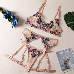 New Fashion Embroidery Sexy Women's Underwear <b>Perspective</b> Temptation Four Piece Set Women's Sexy Underwear Women's Clothing - Product Image 4