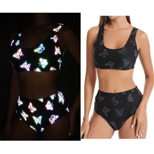 Thoáng khí Polyester Spandex cao eo bướm in ấn cầu vồng phản chiếu áo ngực Bikini phù hợp với áo tắm Đồ bơi cho bên mặc