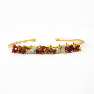 Bracelet jonc manchette ouvert style perlé plaqué or bracelet réglable cadeau pour elle multi pierres précieuses bracelet en gros pour les femmes - Product Image 1