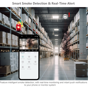 กล้องวงจรปิด 4MP แบบสองไฟ พร้อ<span class=keywords><strong>ม</strong></span>เสียงสองทาง ตรวจจับควัน ใช้พลังงานแบตเตอรี่ ตัวกล้องทำจากพลาสติก สำหรับใช้ในโรงรถและโรงแร<span class=keywords><strong>ม</strong></span> - Product Image 4