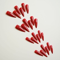 Faux ongles pointus artistiques rouges en ABS, couvrance totale, autocollants de manucure, 24 pièces, vente en gros, style INS