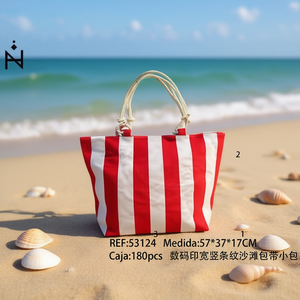 Borsa da Spiaggia a Righe Verticali Larghe con Stampa Digitale 57x37x17cm con Tracolla Piccola - Product Image 3