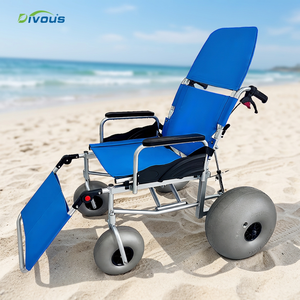 Fauteuil roulant de plage léger en acier Divous Health Care, grandes roues tout-terrain, fauteuil roulant manuel pour adultes, certifié CE, frein en U - Product Image 1