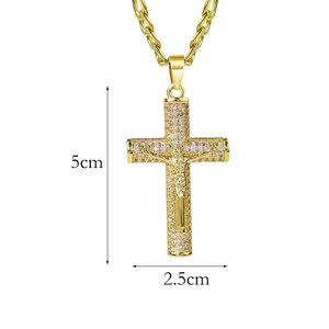 Mặt dây chuyền thánh giá Full Diamond Cross Cuban Chain mạ vàng 14K PVD, hình Chúa Giê-su chịu nạn, dành cho nam giới - Product Image 2