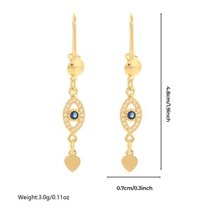Orecchini Pendenti Bohemien Blu Occhio di Allah dell'Asia Centrale, Ganci per Orecchini in Rame Placcato Oro Premium, Gioielli Moda Donna, Vendita all'Ingrosso dalla Fabbrica - Product Image 4