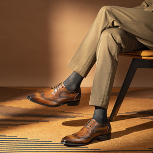 Zapatos Oxford Formales de Negocios para Hombre, de Cuero Genuino con Diseño Clásico Británico de Patchwork, con Cordones, Punta en Pico, Transpirables - Product Image 1