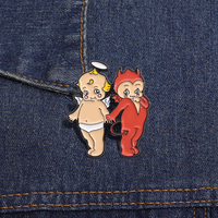 Bros Pin Malaikat dan Iblis Kartun Kreatif, Aksesoris Pin Kerah Karakter Personal dari Bahan Alloy