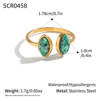 Bague ouverte vintage en acier inoxydable avec pierre naturelle verte, étanche, plaquée or 18 carats, bijoux pour femmes