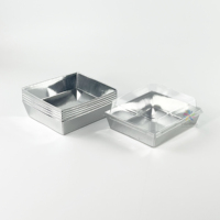 Boîtes à dessert carrées brillantes personnalisées avec couvercle transparent, base en feuille d'or et d'argent, boîte d'emballage pour pâtisseries, biscuits, friandises