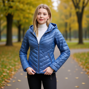 HDJ Giacca trapuntata leggera da donna con cappuccio e chiusura a cerniera, cappotto casual autunnale S/M/L/XL - Product Image 4