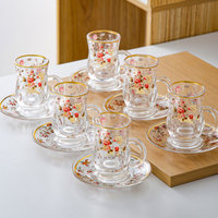 Ensemble de tasses à café en verre de luxe Phnom Penh, ensemble de thé classique européen vintage pour la maison avec 6 tasses et 6 soucoupes, cadeau haut de gamme