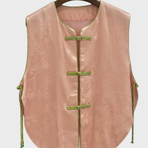 2025 Summer Chinese Style Women's Elegant and Versatile Single-Breasted Vest with Button Decoration Embroidered Floral Jacket