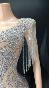 Robe de soirée sexy en maille couleur nude à franges et cristaux brillants NOVANCE pour femmes, idéale pour les soirées <span class=keywords><strong>disco</strong></span>, les danses et les banquets - Product Image 3