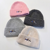 Bonnet en laine mérinos brodé sur mesure, bonnet d'hiver chaud en cachemire à revers, bonnet ajusté pour adultes, vente en gros