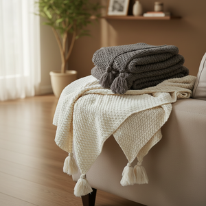 Ультрамягый толстый плед из акрила, экологичный, с эффектом памяти, портативный, подходит для путешествий, весенний, уютный, с текстурой и бахромой - Product Image 1