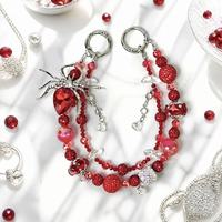 Lujoso Colgante para Teléfono Araña Roja, Cordón con Cuentas de Cristal y Diamantes de Imitación, Llavero Gótico Plateado, Colgante para Bolso, Joyería Hecha a Mano al por Mayor