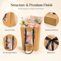 Sac cadeau en papier kraft naturel avec ruban, imperméable, forme trapézoïdale, impression personnalisée pour fleuristes, bougies, artisanat - Recyclable