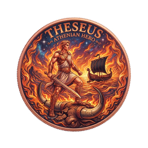 Moneda de desafío de 1 oz de cobre puro .999, Tema: Héroe ateniense Theseus vs. Minotauro, Símbolo de protección de Medusa, Mitología Griega, Coleccionable, Amor - Product Image 1