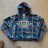 Produsen Pakaian Streetwear Oversize Katun Tebal Hoodie Plaid Pria Custom OEM dengan Tali Serut