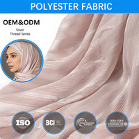 Tissu Hijab en Satin de Polyester Jacquard à Rayures Fil Argenté A2 Antistatique Respirant pour Confection de Shayla, Kaftan et Sari