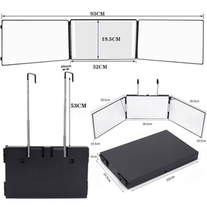 <span class=keywords><strong>Espejo</strong></span> de barbero portátil <span class=keywords><strong>360</strong></span> iluminado <span class=keywords><strong>espejo</strong></span> de corte de <span class=keywords><strong>pelo</strong></span> de maquillaje de tres pliegues de 3 vías con altura ajustable y ganchos telescópicos - Product Image 3