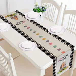 Lindo Camino de Mesa con Estampado a Cuadros de Gnomos para Pascua, Decoración Festiva para Cocina y Comedor - Product Image 4