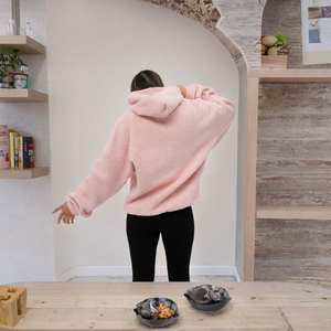 Wholesale <b>Women</b> Solid Color Cozy Sherpa <b>Hoodie</b> Oversized Long Sleeve Fuzzy Fleece Pullover Winter Warm Sweatshirt - Product Image 3