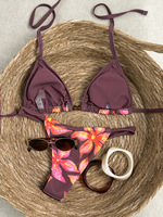 Nouvel Arrivage 2026 – Ensemble Bikini Triangle Rétro Imprimé Hibiscus avec Col Halter pour les Vacances d'Été