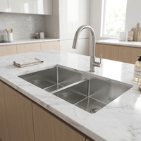 Évier de cuisine double en acier inoxydable avec cascade intégrée, grand évier pour hôtel, appartement, villa