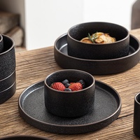 Ensemble de bols en céramique haut de gamme empilables, noirs mats, compatibles micro-ondes, pour hôtel, steak, plats occidentaux