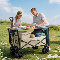 Chariot de camping pliable Navyice, capacité de charge 200 kg, système Pro à 12 roulements, poignée à rebond automatique avec plateau, vente en gros en vrac 40HQ FCL