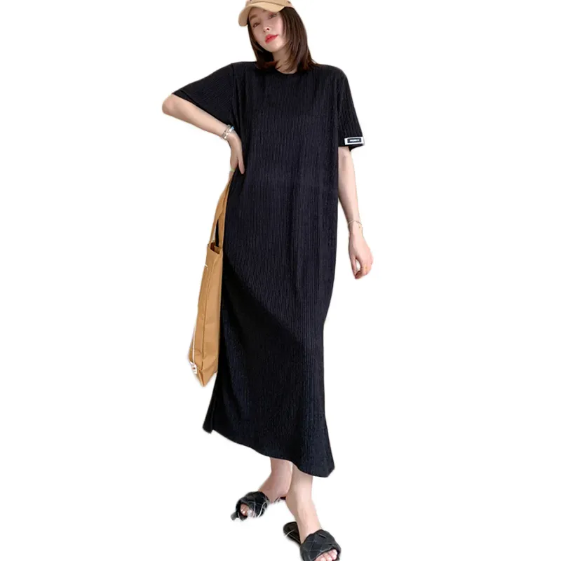 Vestido largo arrugado personalizado de verano para mujer, hasta el tobillo Camiseta holgada, informal, de algodón, talla grande, 2022